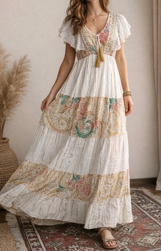 Langes kleid boho bianco - kleid,